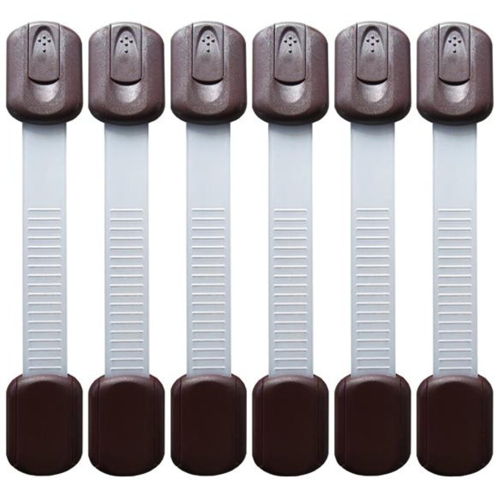 Baby Safety Locks | 3M Adhesive with Adjustable Strap (6-Pack, Brown)